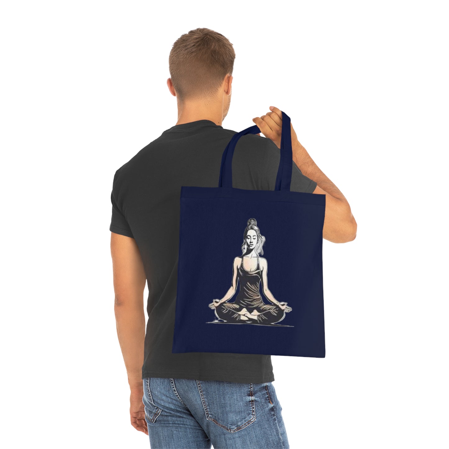 Yoga Meditation Cotton Tote Bag — Lotus Pose Graphic Beach & Market Tote