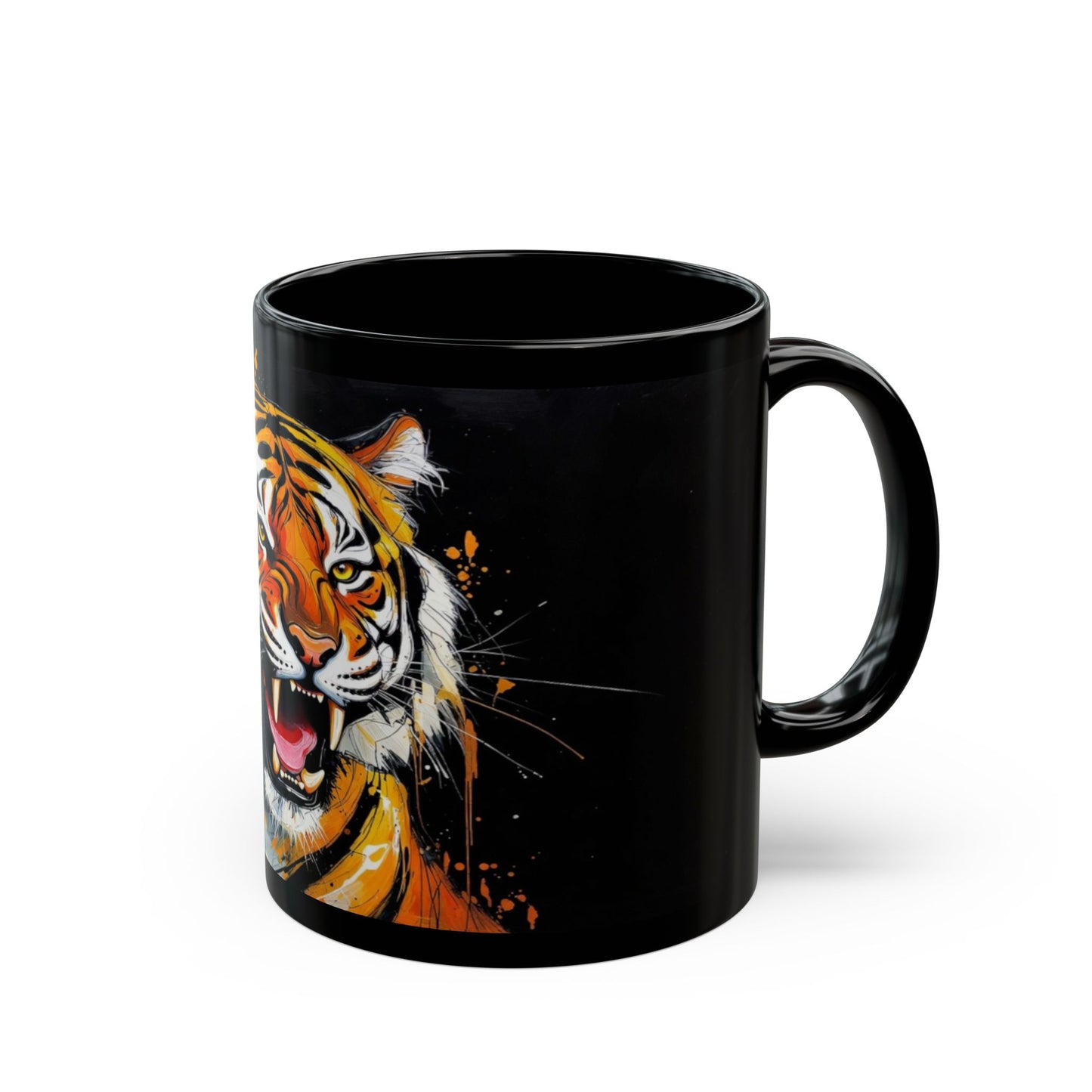 Roaring Tiger Black Mug — Bold Ceramic Coffee Cup (11oz/15oz)