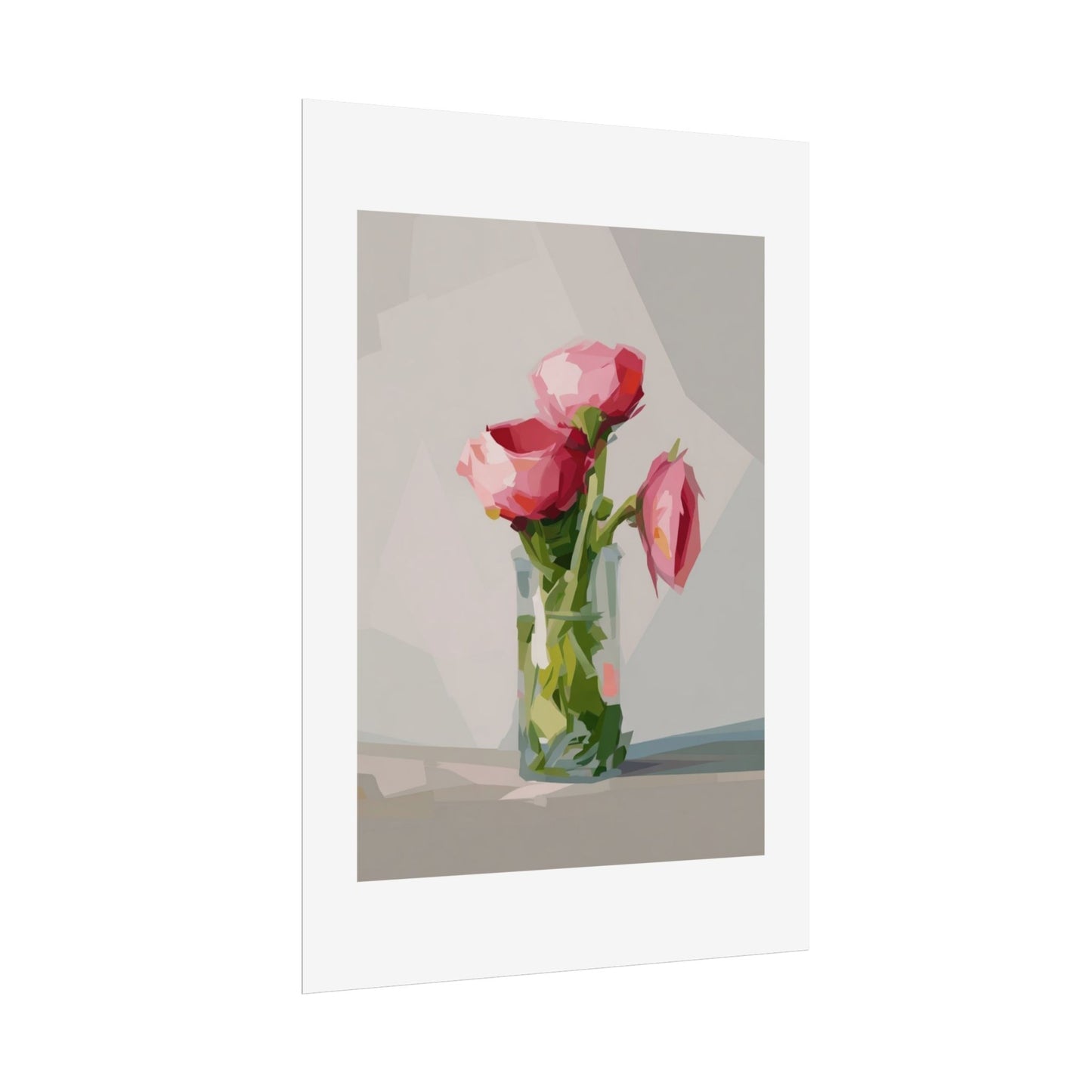 Floral Still Life Poster — Pink Roses in Vase Rolled Art Print