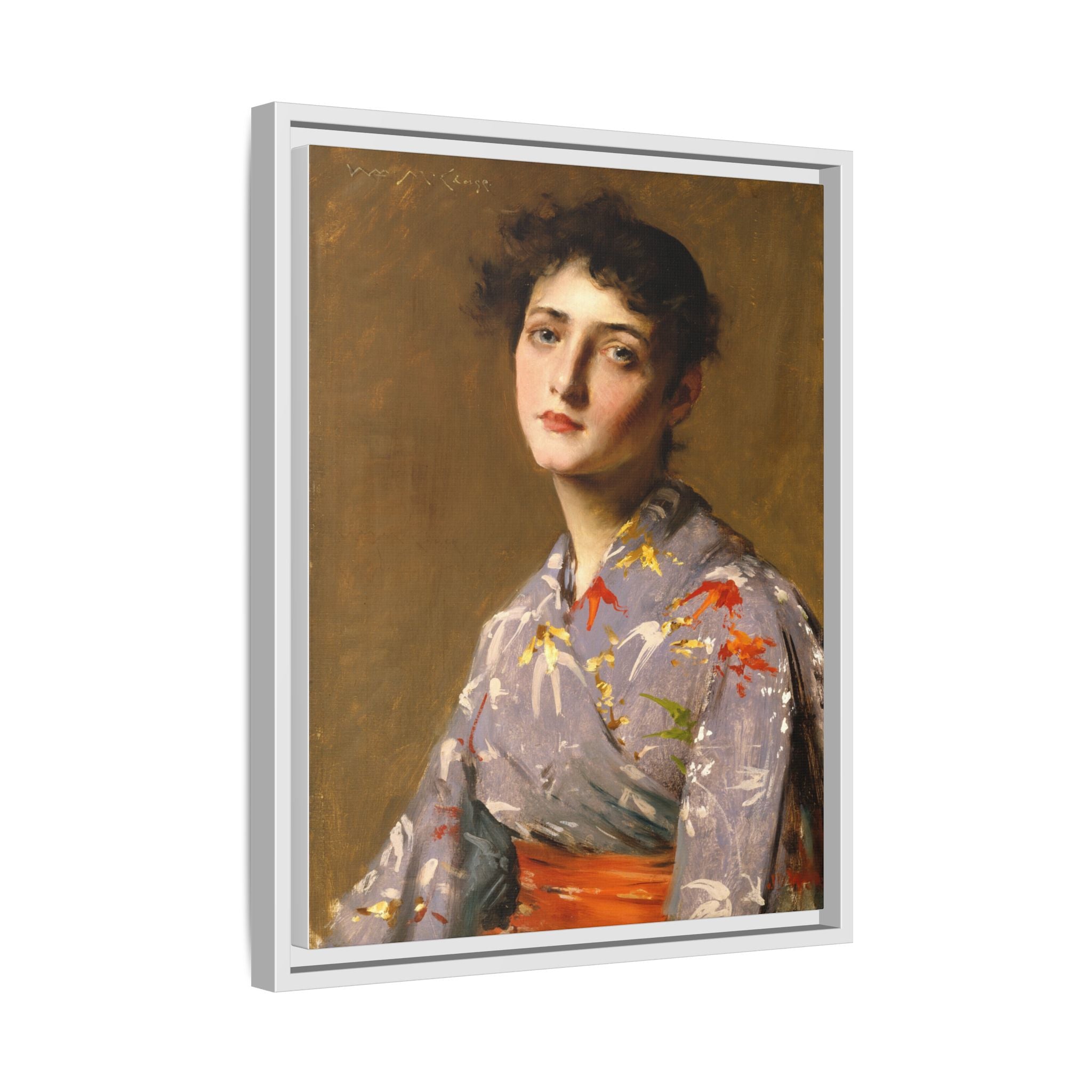 Girl in a Japanese Costume by William Merritt Chase Framed Matte Canvas Wall Art Print
