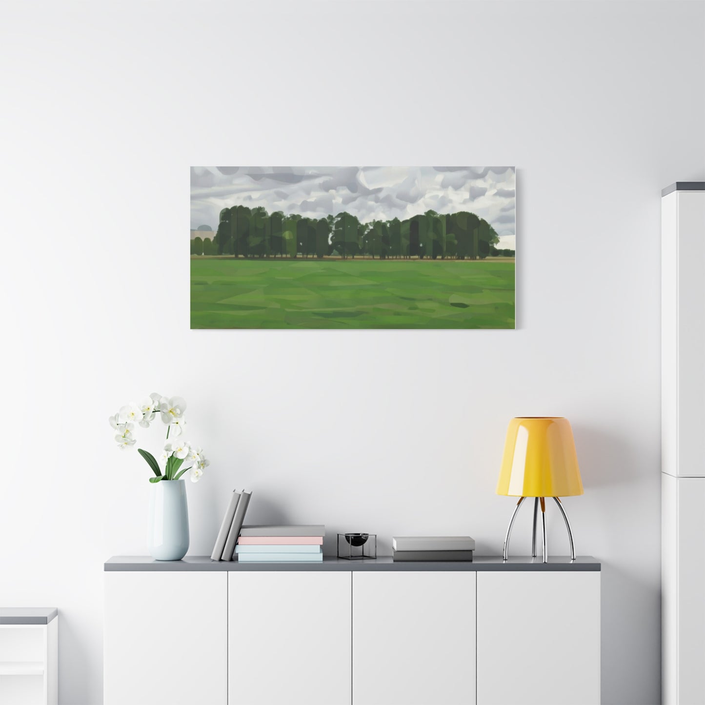Green Field Landscape Canvas Print — Tranquil Park Scene Matte Stretched Canvas