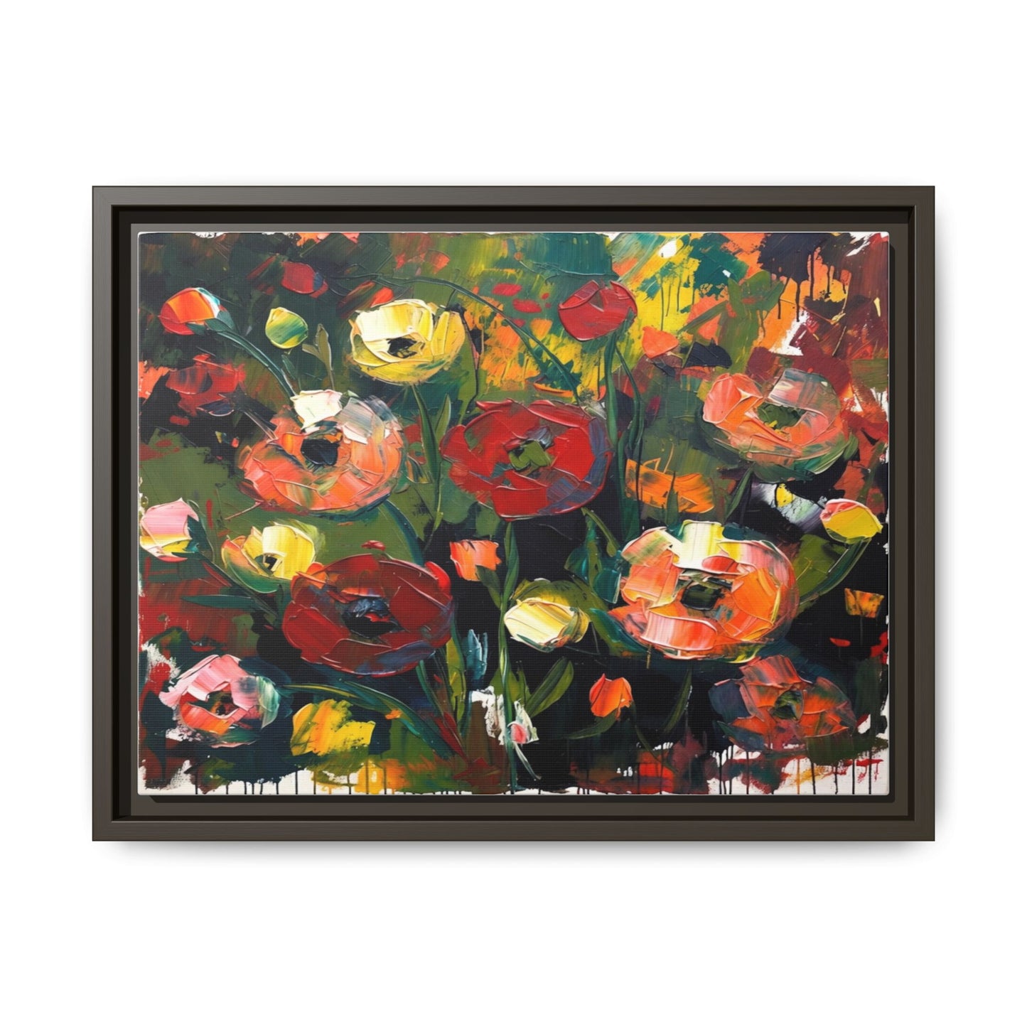 Framed Floral Canvas Print — Vibrant Abstract Poppies Wall Art