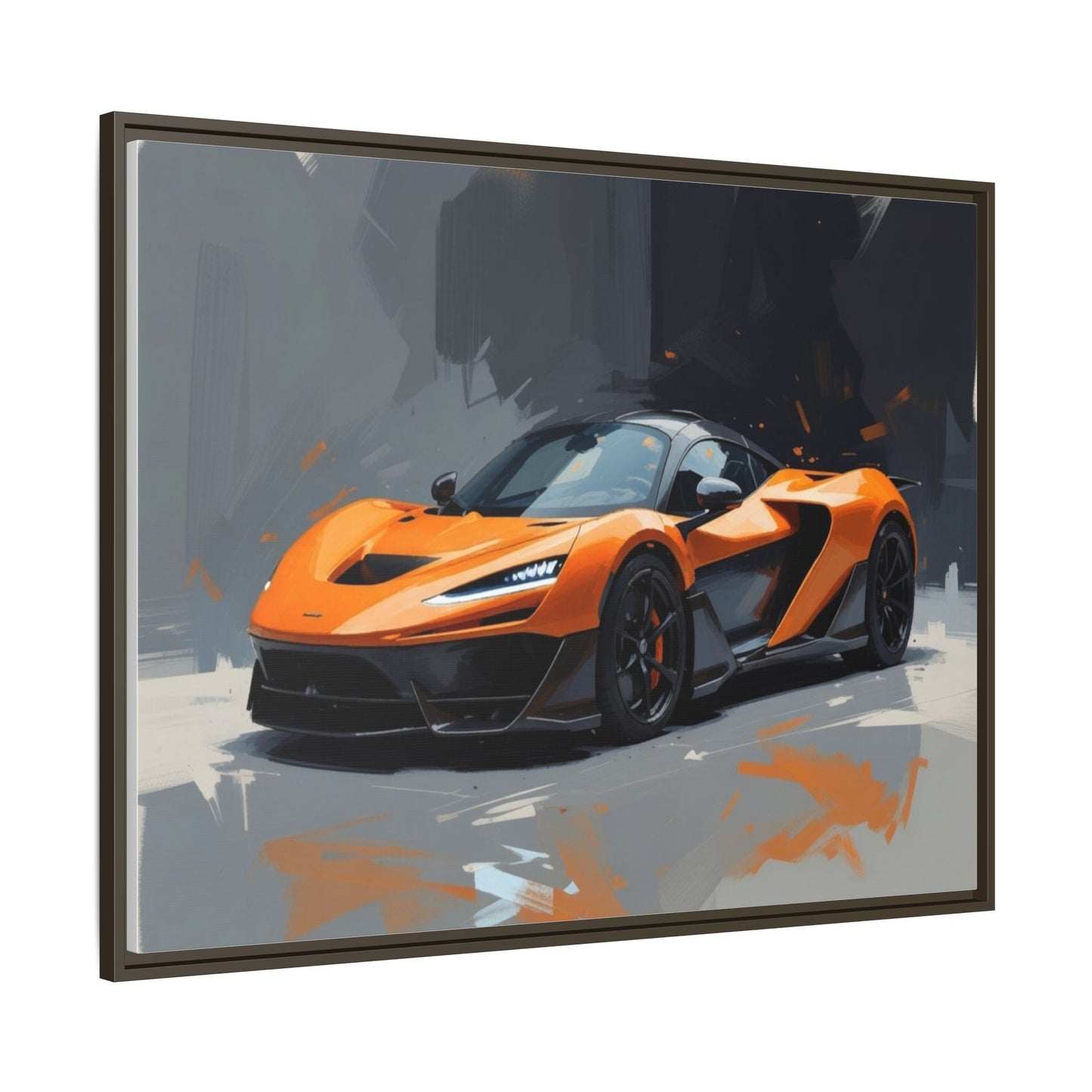 Framed Matte Canvas — Orange Sports Car Print