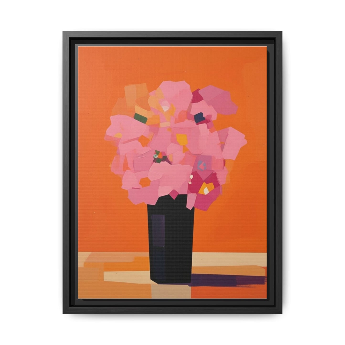 Framed Floral Canvas Art — Pink Bouquet on Orange Background