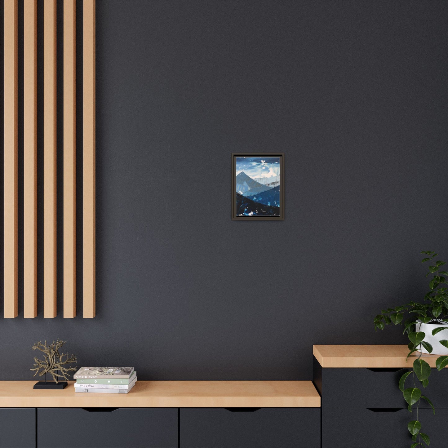 Blue Mountain Landscape Matte Canvas Framed | Abstract Mountain Wall Art