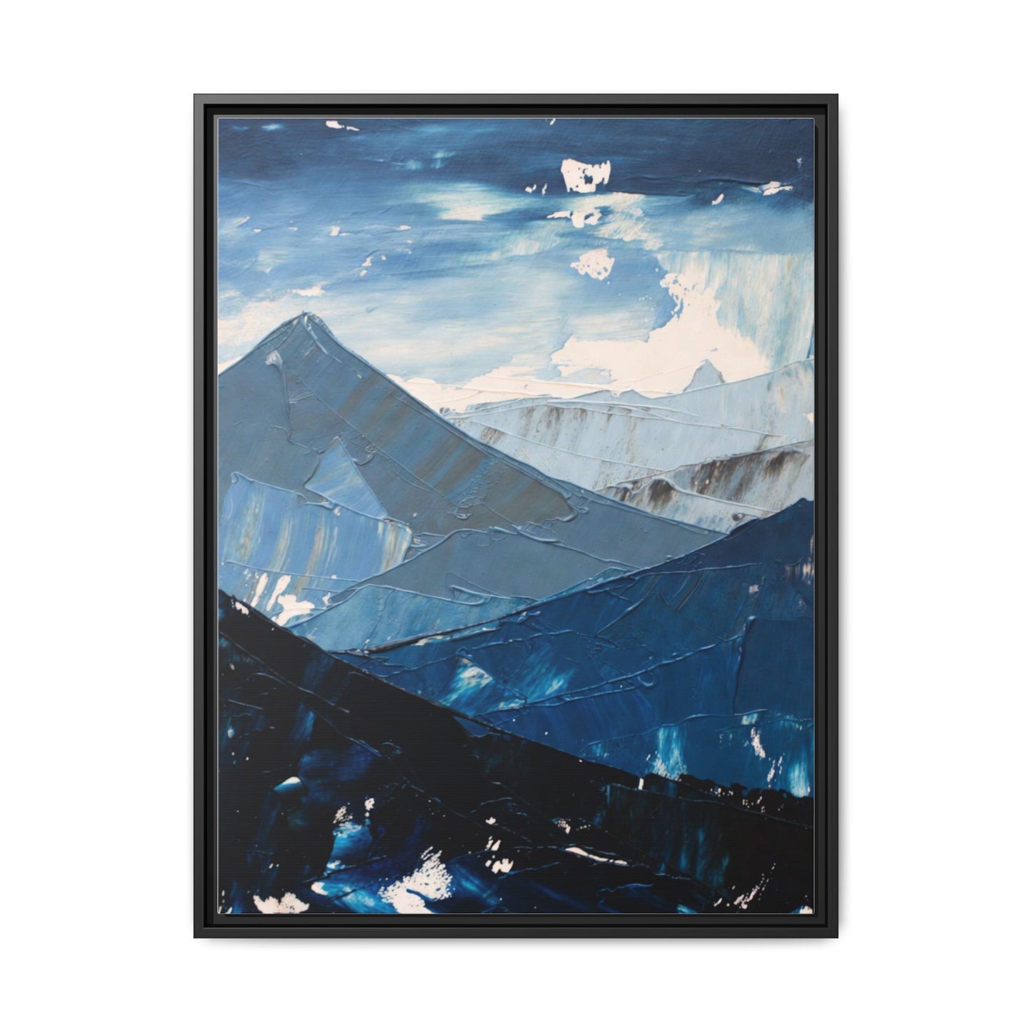 Blue Mountain Landscape Matte Canvas Framed | Abstract Mountain Wall Art