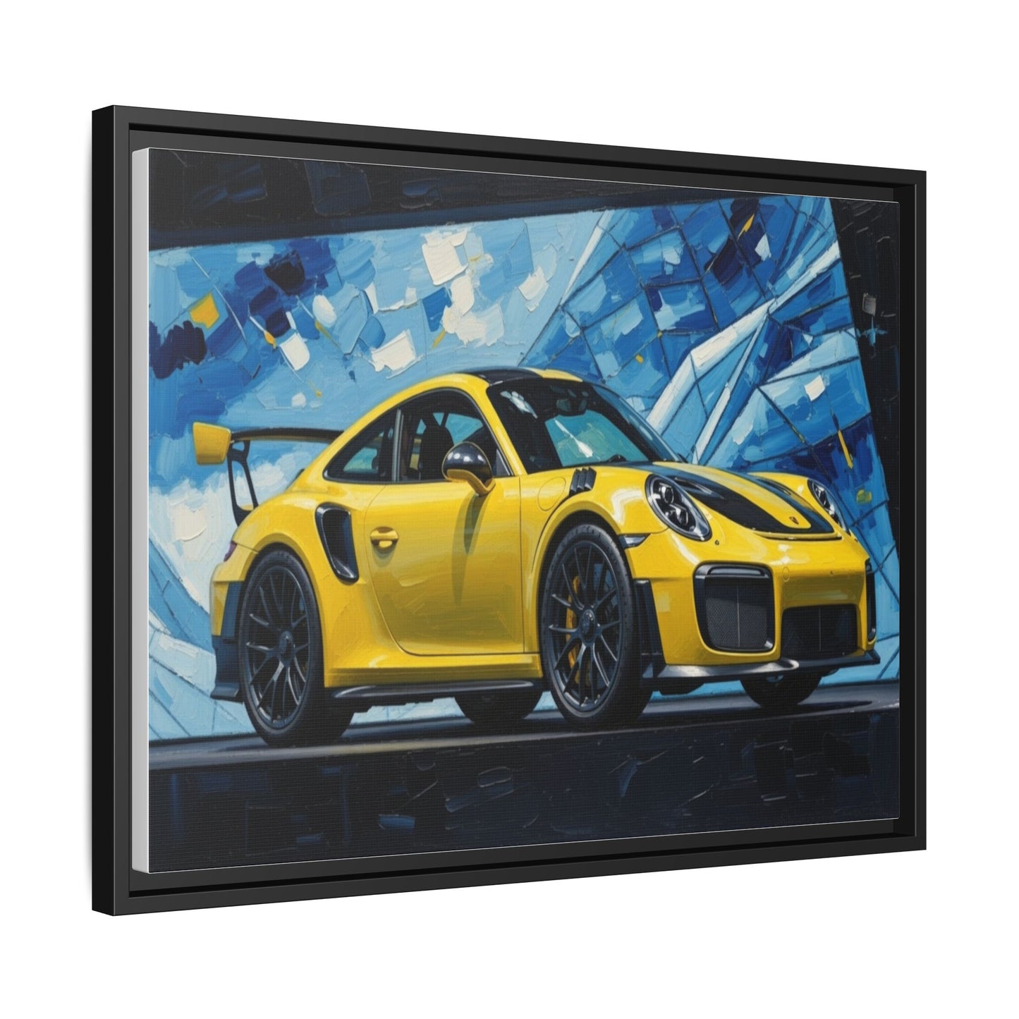 Yellow Porsche Sports Car Matte Framed Canvas – Modern Automotive Wall Art