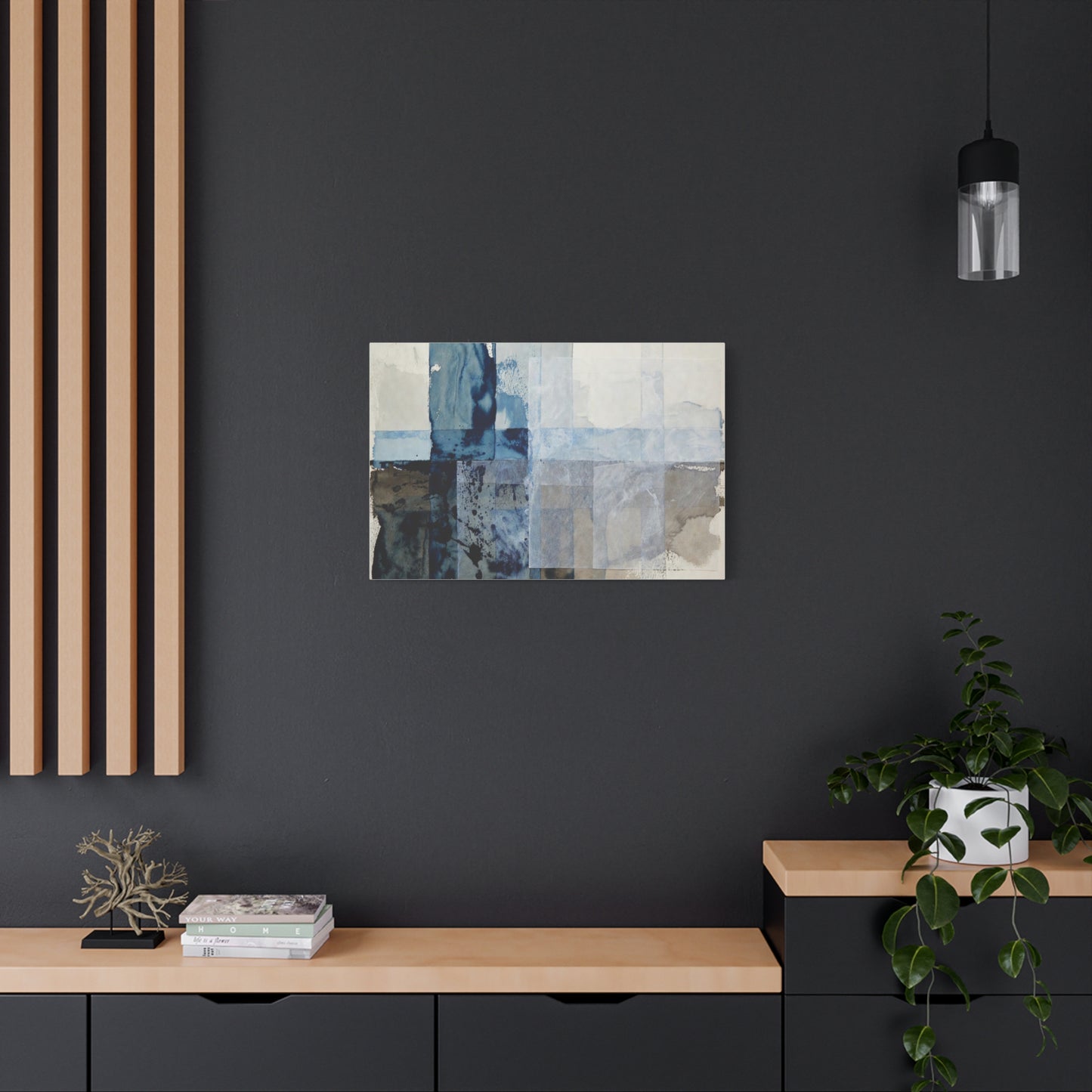 Abstract Blue Geometric Canvas Art — Stretched Matte Wall Decor
