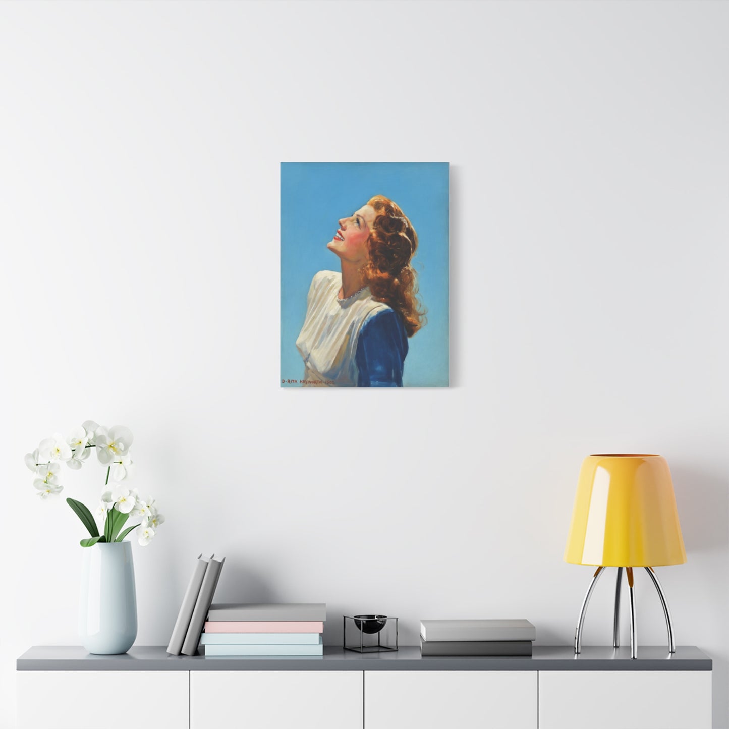Vintage Rita Hayworth Portrait Matte Canvas Print — Woman Looking Up Wall Art