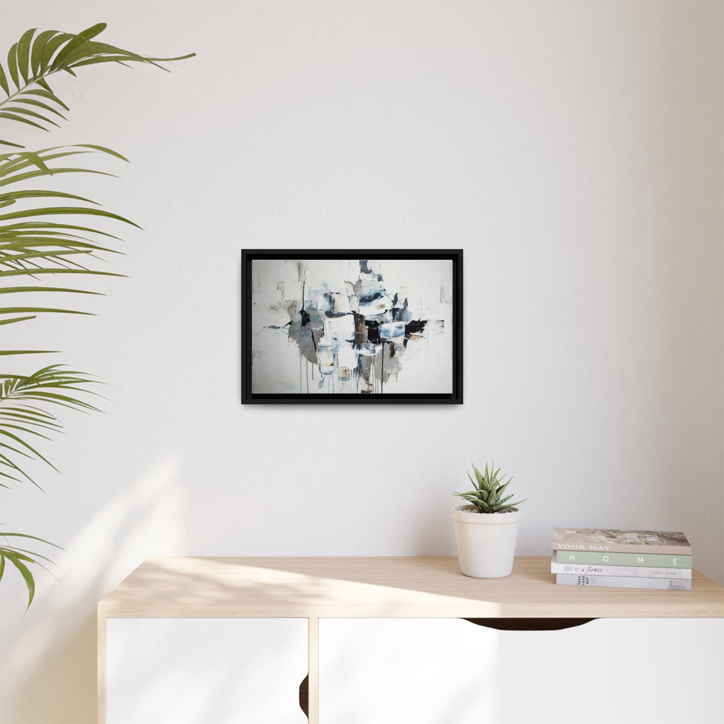 Framed Abstract Canvas Art — Blue Neutral Modern Wall Print