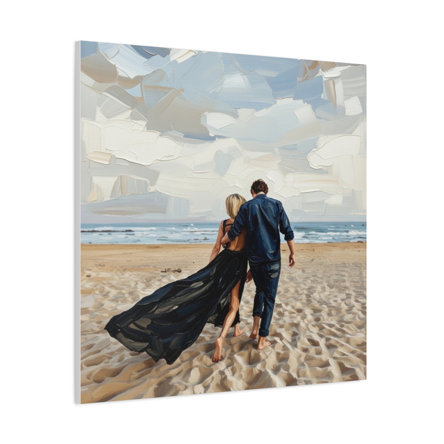 Beach Couple Canvas Print — Romantic Seaside Wall Art, Matte Stretched 1.25"