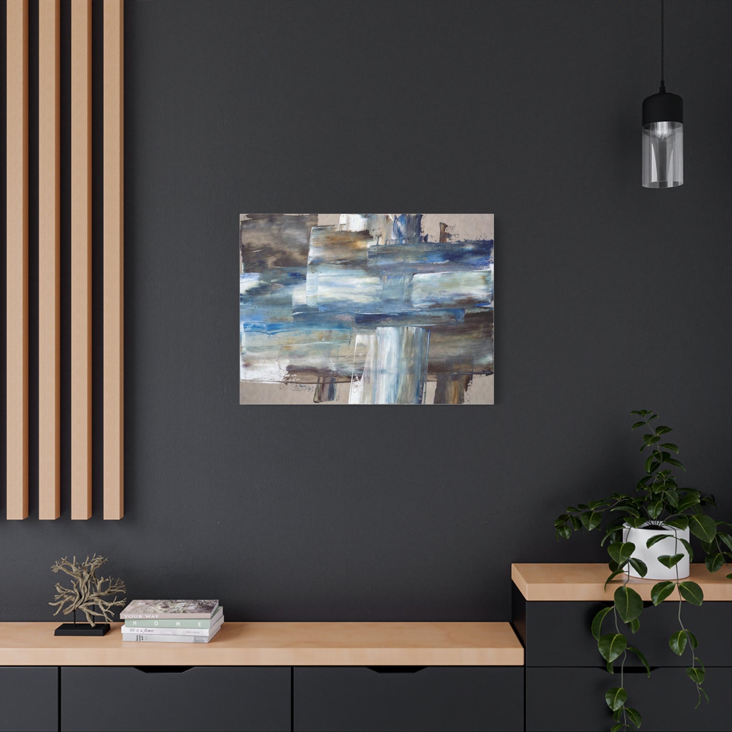 Abstract Blue Waterfall Matte Canvas Wall Art, Stretched 1.25"