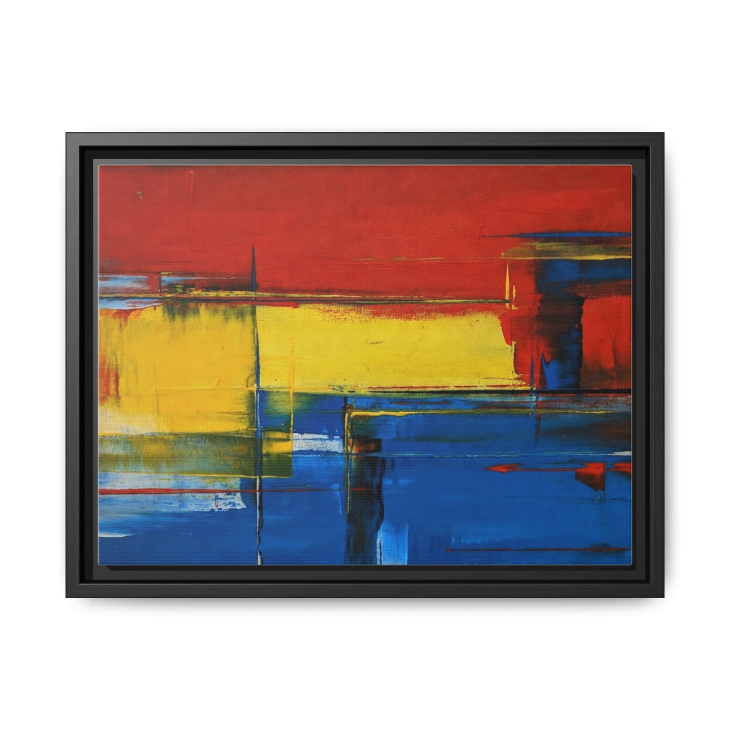 Abstract Color Block Matte Canvas Framed Wall Art — Modern Red Yellow Blue Painting
