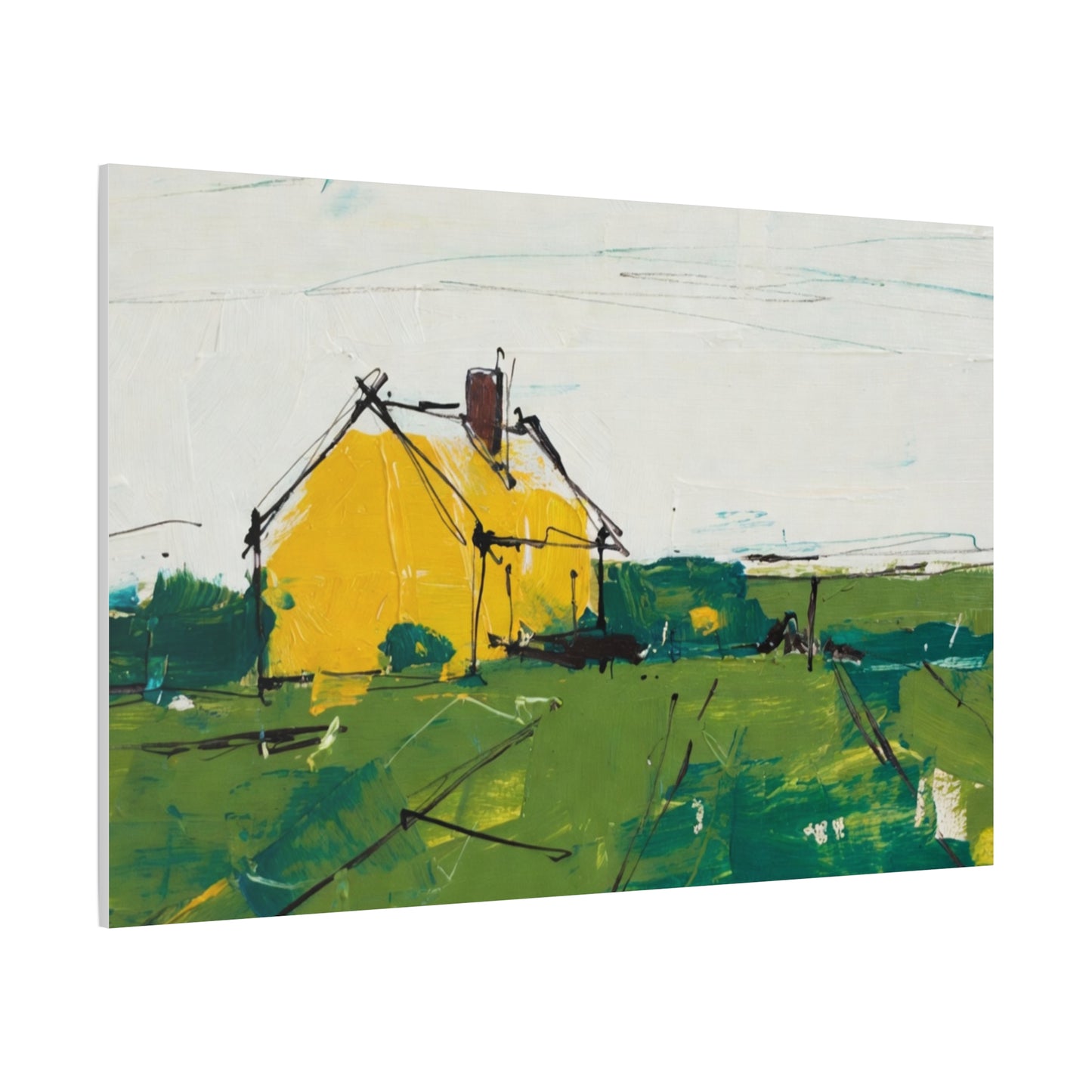 Yellow Cottage Landscape Canvas - Matte Stretched Wall Art