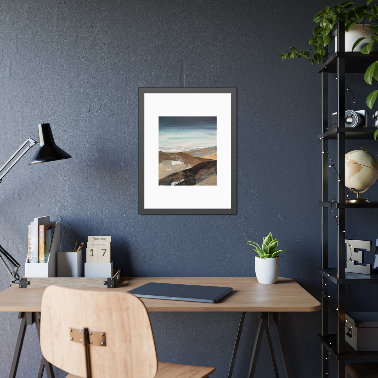 Framed Landscape Art Print — Minimal Coastal Mountain Poster