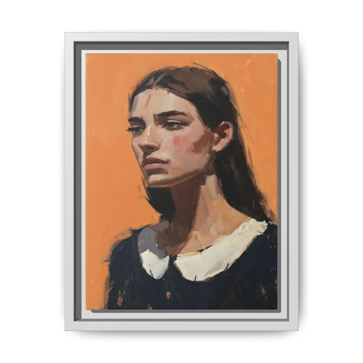 Framed Matte Canvas Portrait Art — Modern Figurative Painting on Orange