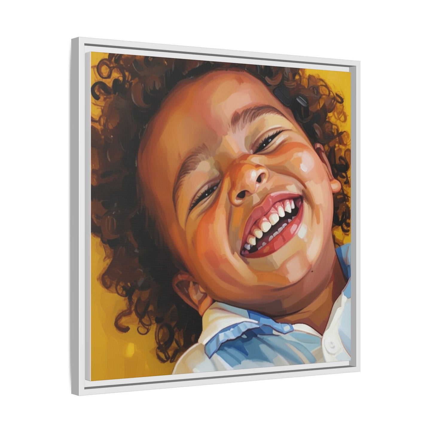 Framed Matte Canvas Print – Joyful Child Portrait, Colorful Nursery Wall Art