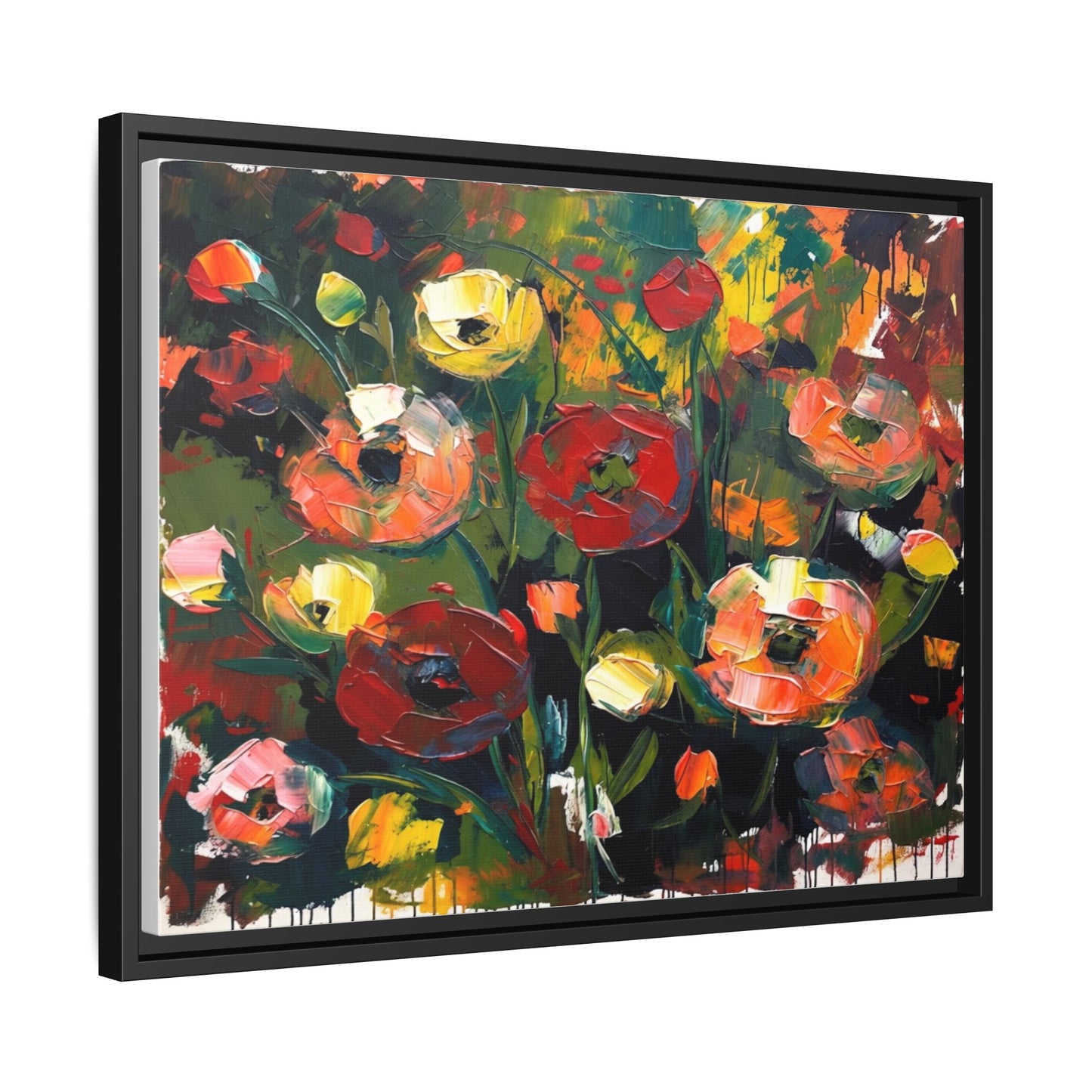 Framed Floral Canvas Print — Vibrant Abstract Poppies Wall Art