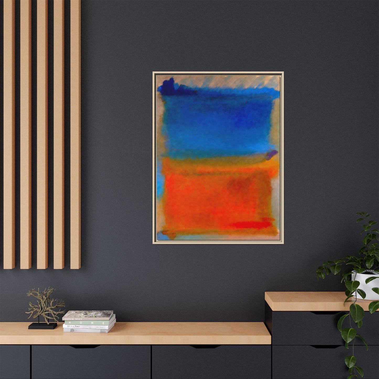 Abstract Color Block Matte Canvas Framed Wall Art — Blue & Orange Modern Painting