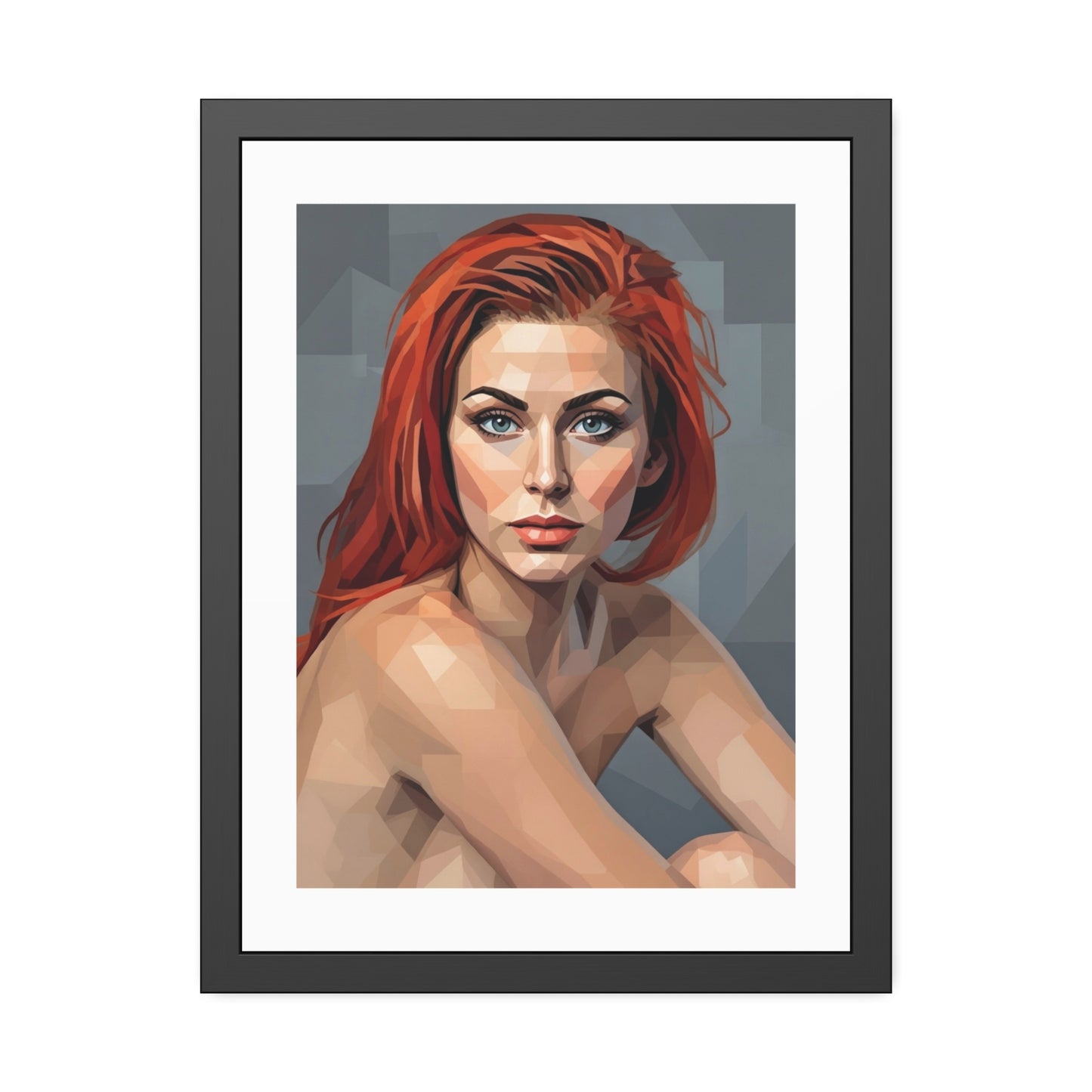 Framed Poster — Geometric Redhead Portrait Art Print