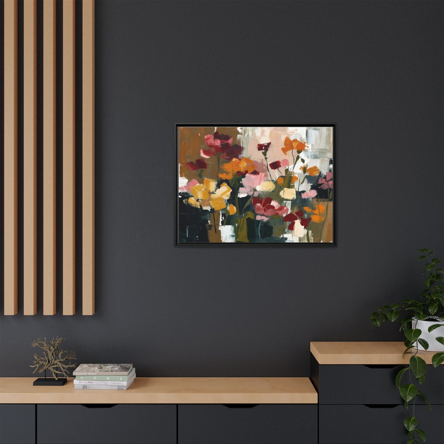 Framed Matte Canvas Floral Abstract Wall Art