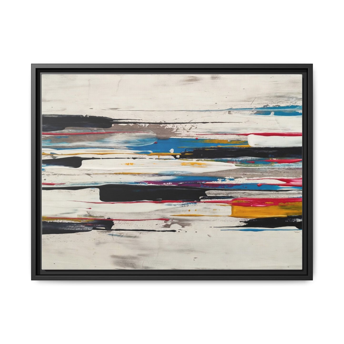 Abstract Multi-Color Framed Canvas Wall Art — Modern Horizontal Brushstroke Print