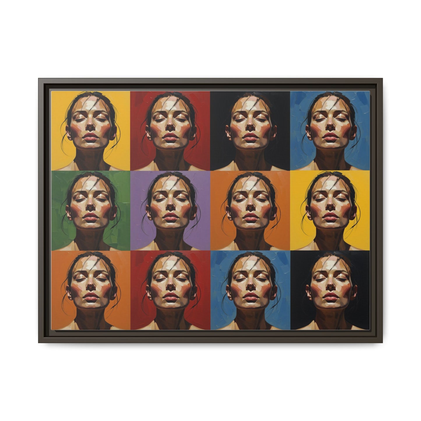 Pop Art Portrait Matte Canvas Print — Framed Multi-Color Grid