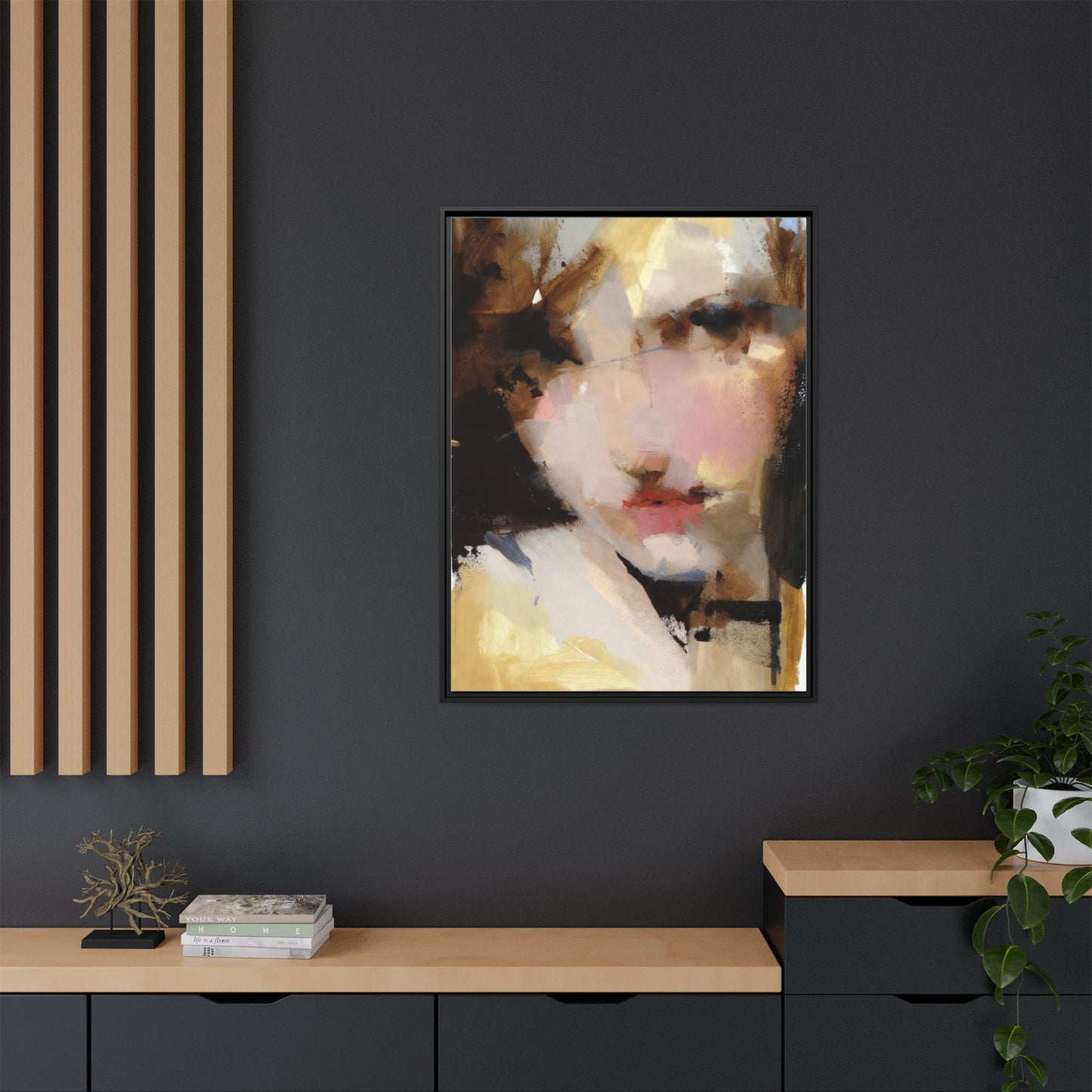 Abstract Portrait Matte Canvas Framed Print — Modern Feminine Wall Art