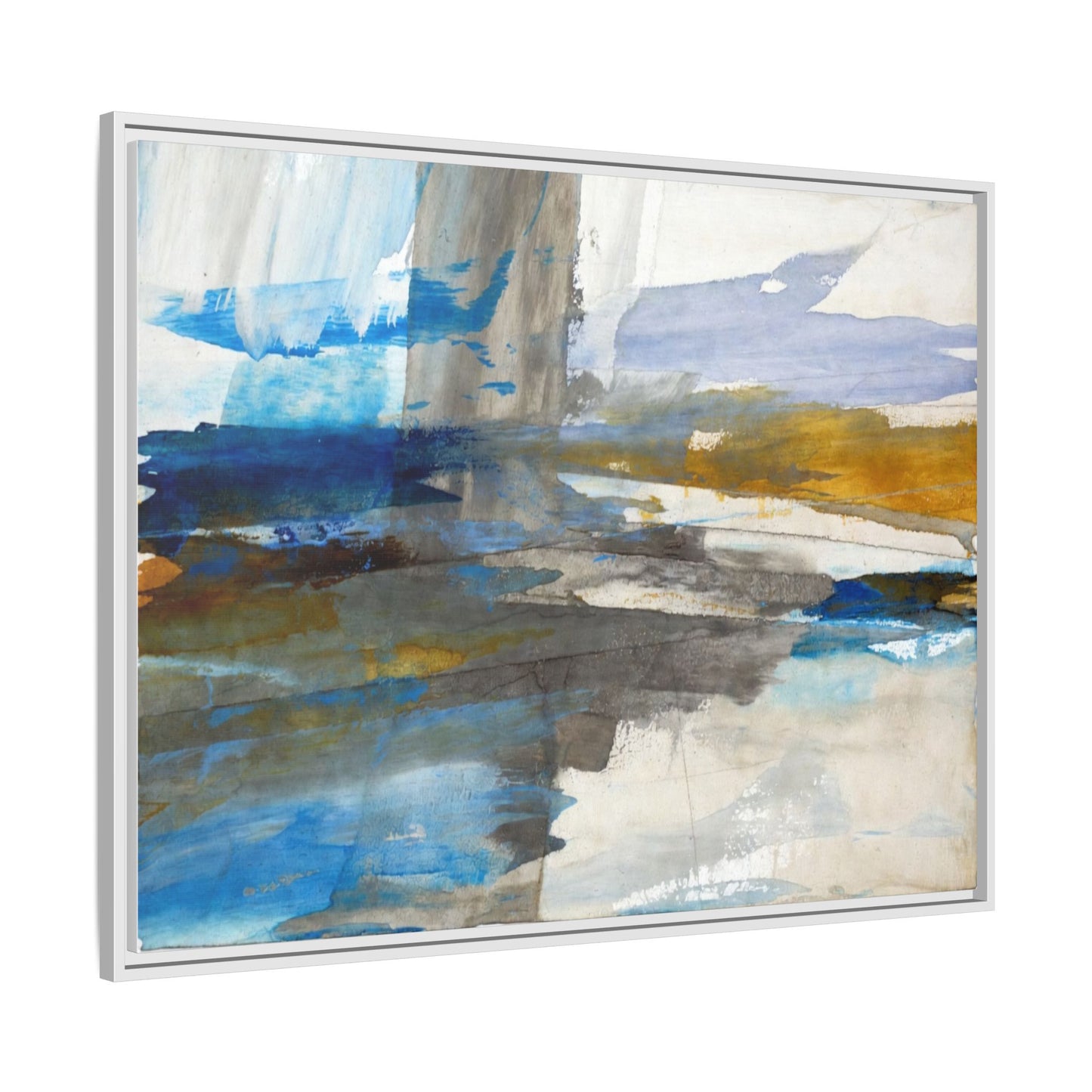 Abstract Blue & Gold Framed Canvas Art — Matte Multi-Color Wall Print