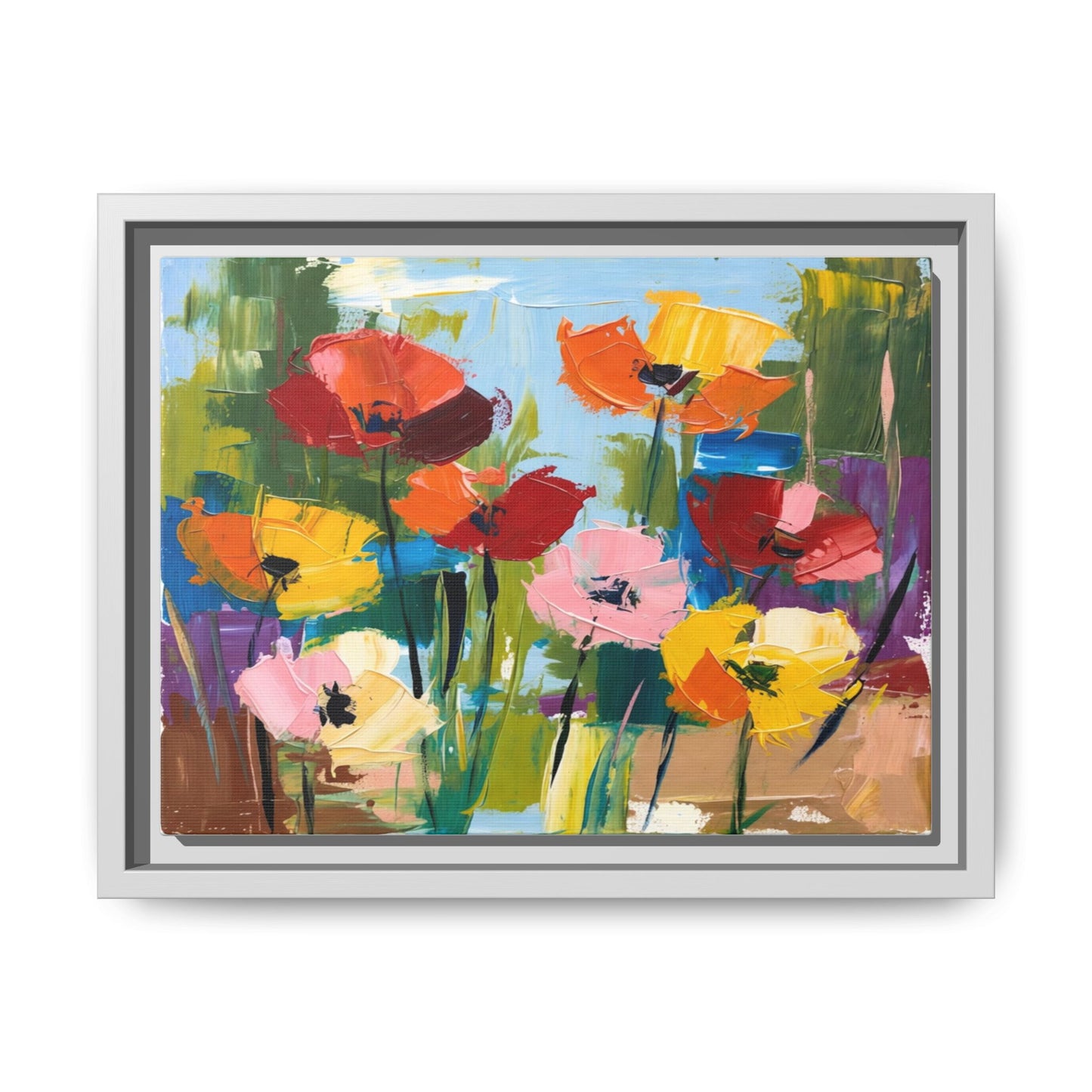 Framed Floral Canvas Print — Colorful Abstract Poppy Artwork