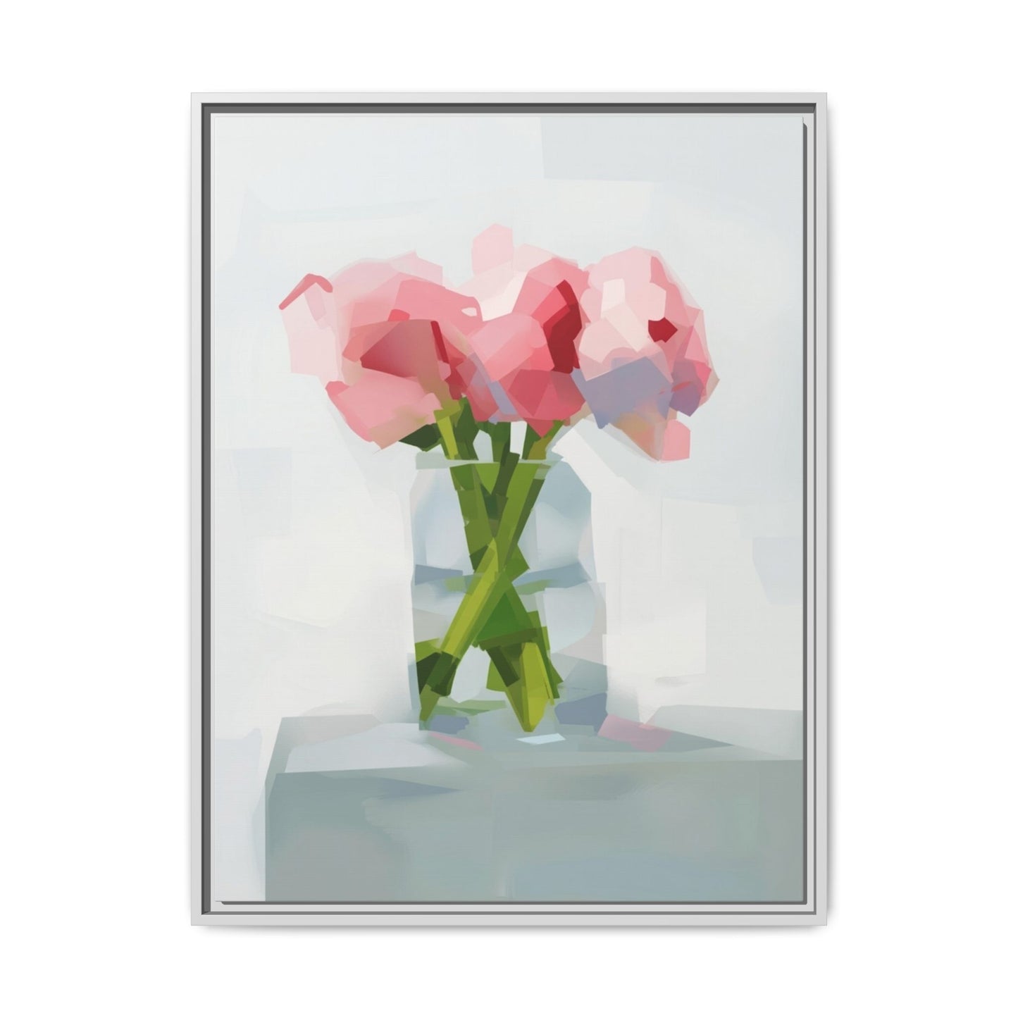 Framed Floral Canvas Art — Pink Peonies in Vase (Matte)
