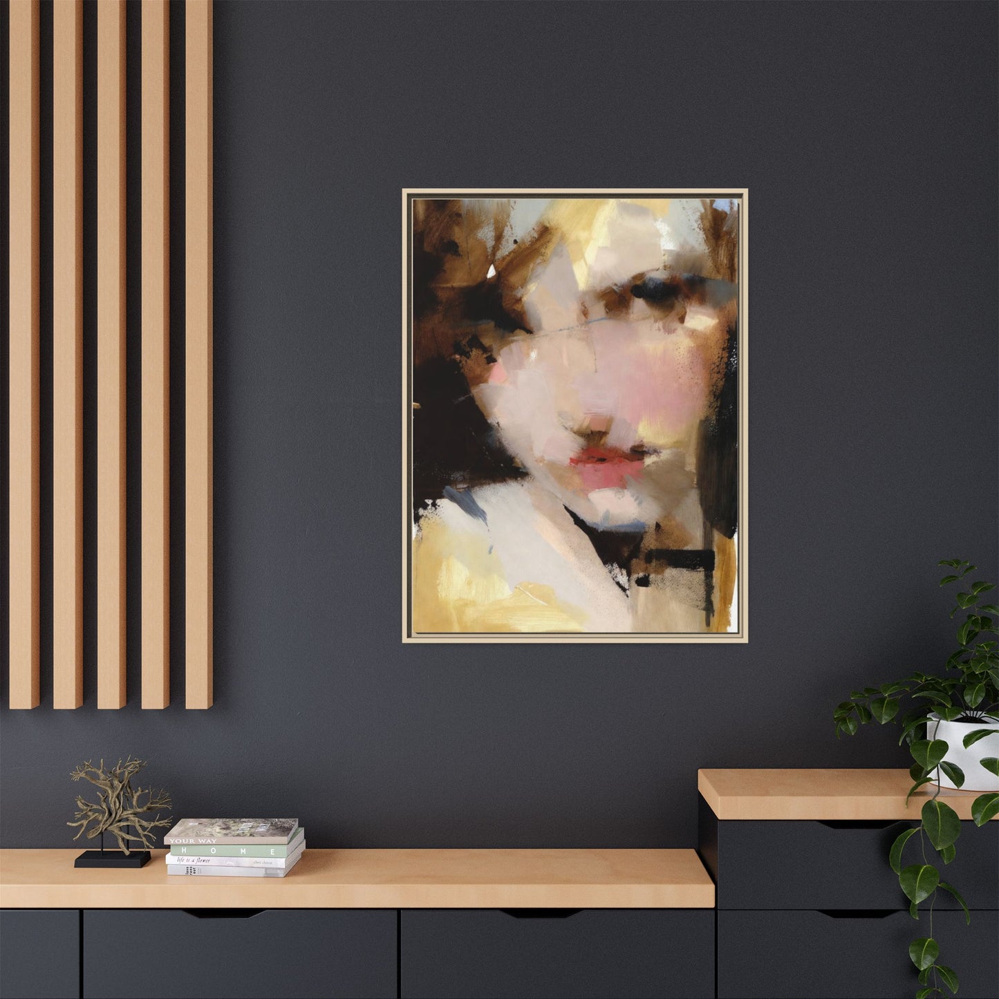 Abstract Portrait Matte Canvas Framed Print — Modern Feminine Wall Art