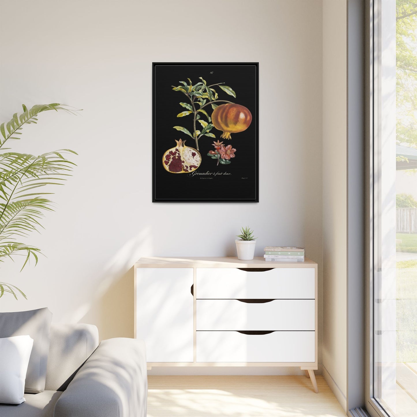 Pomegranate Botanical Framed Canvas Print — Vintage Fruit Wall Art