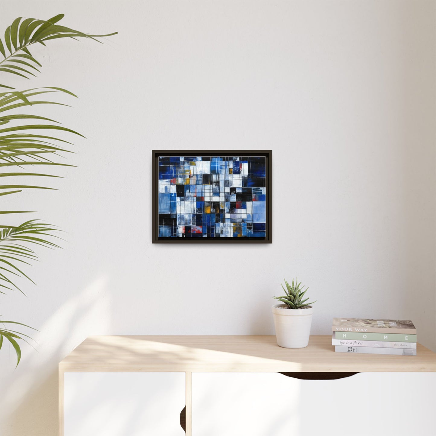 Abstract Blue Grid Matte Canvas Framed Art Print
