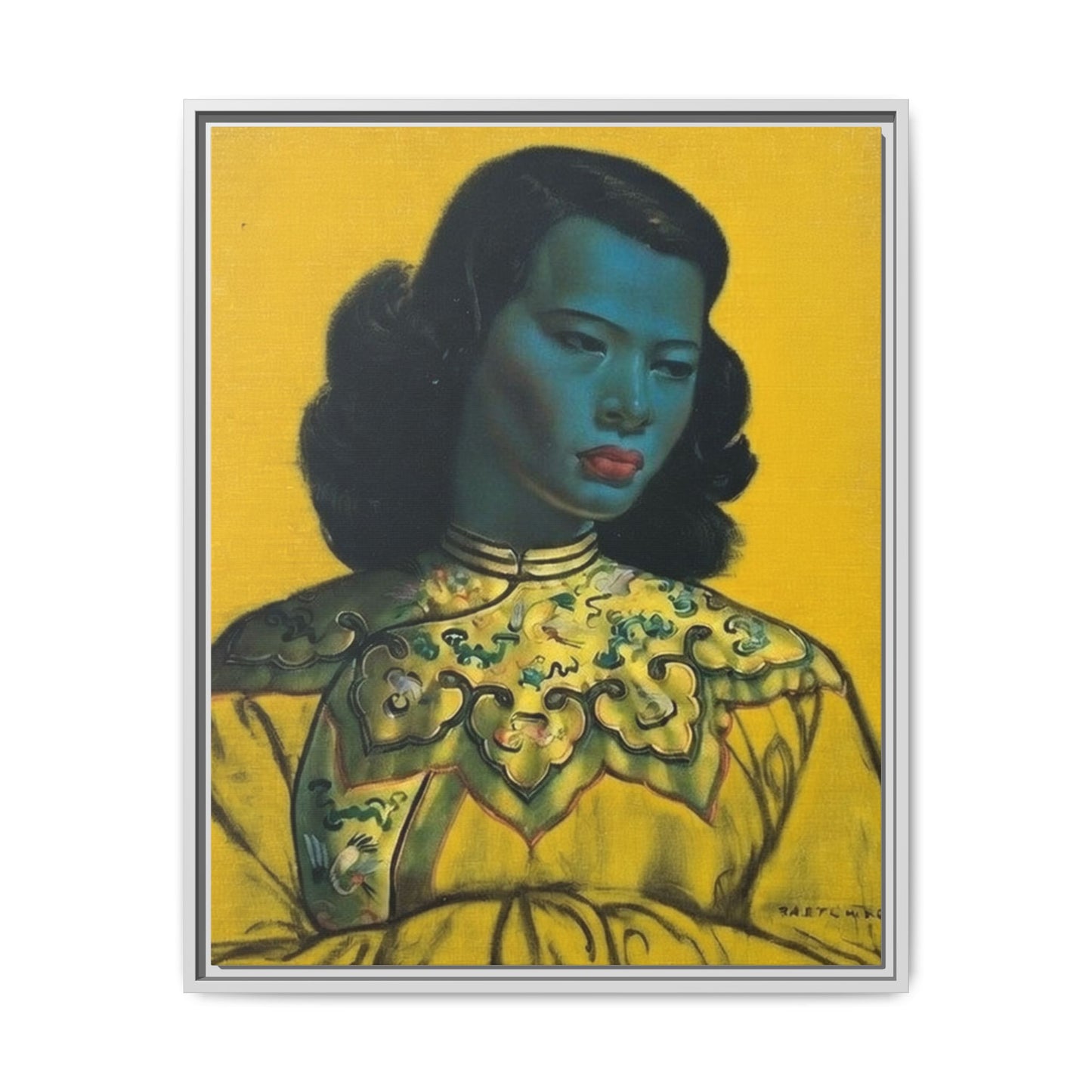 Framed Matte Canvas Art Print — Vintage Portrait with Yellow Background