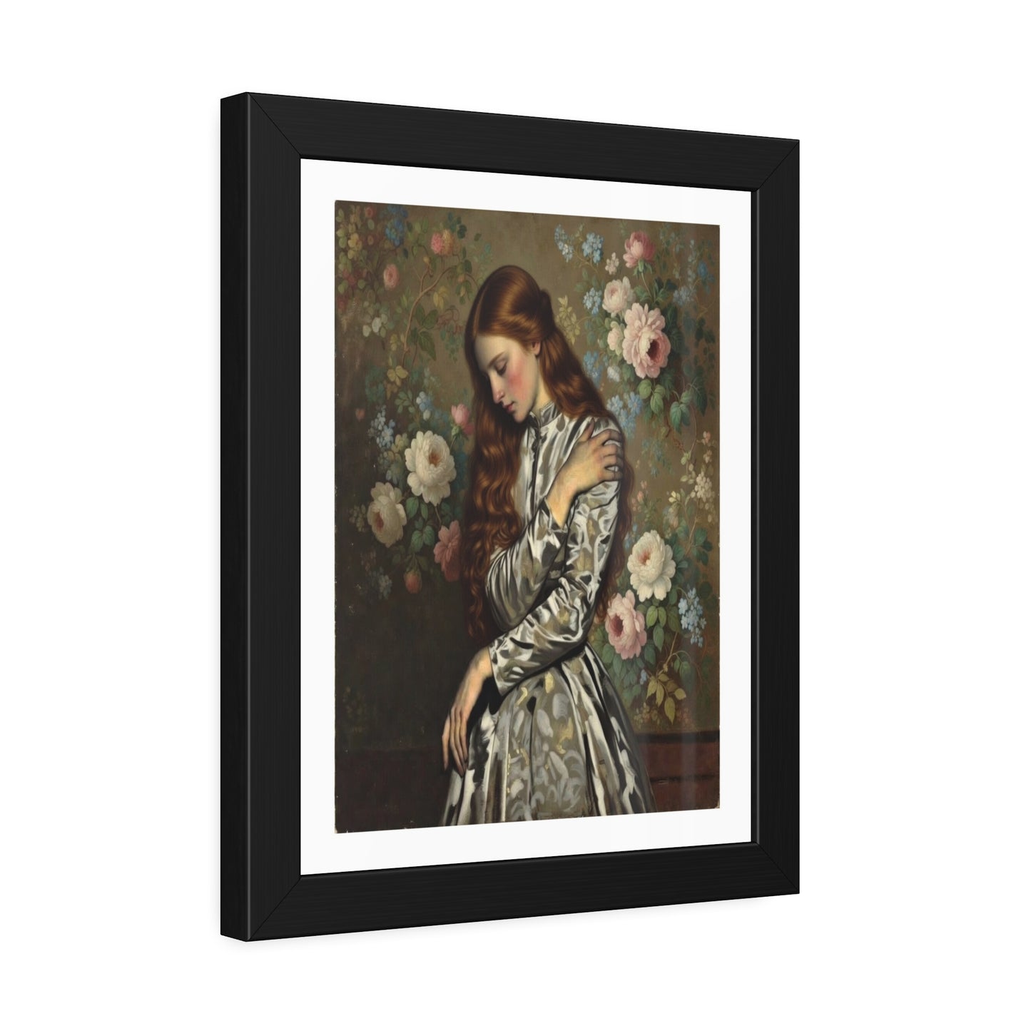 Framed Art Print — Vintage Portrait with Floral Background