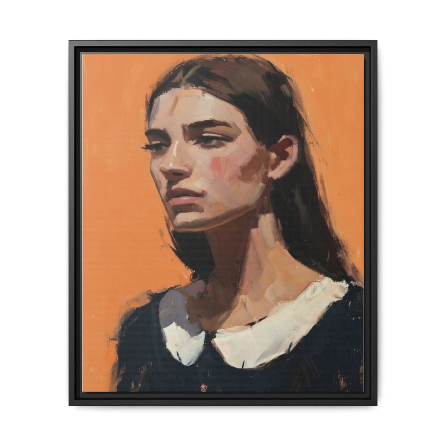 Framed Matte Canvas Portrait Art — Modern Figurative Painting on Orange