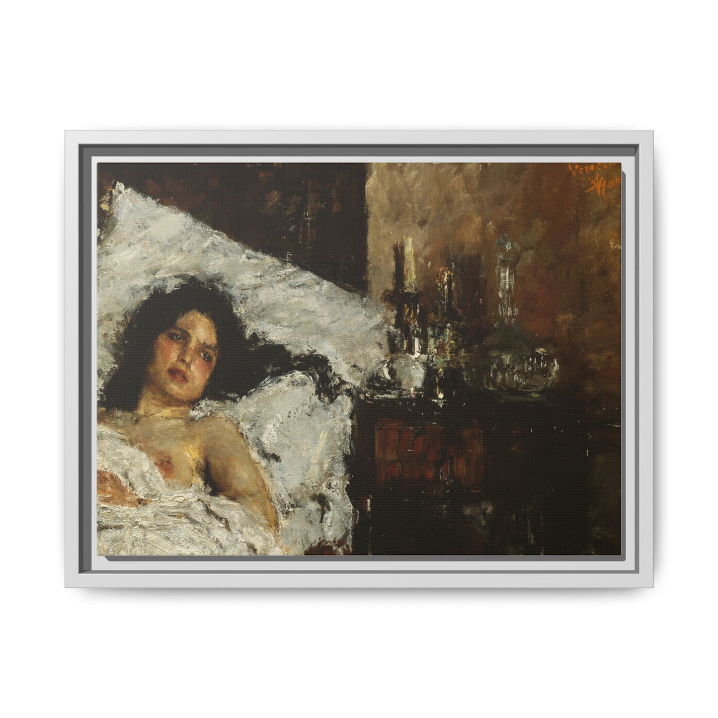 Resting by Antonio Mancini Framed Matte Canvas Wall Art Print