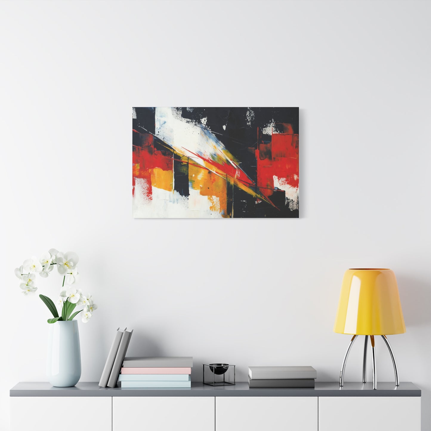 Abstract Geometric Canvas Art — Bold Red & Black Modern Wall Painting