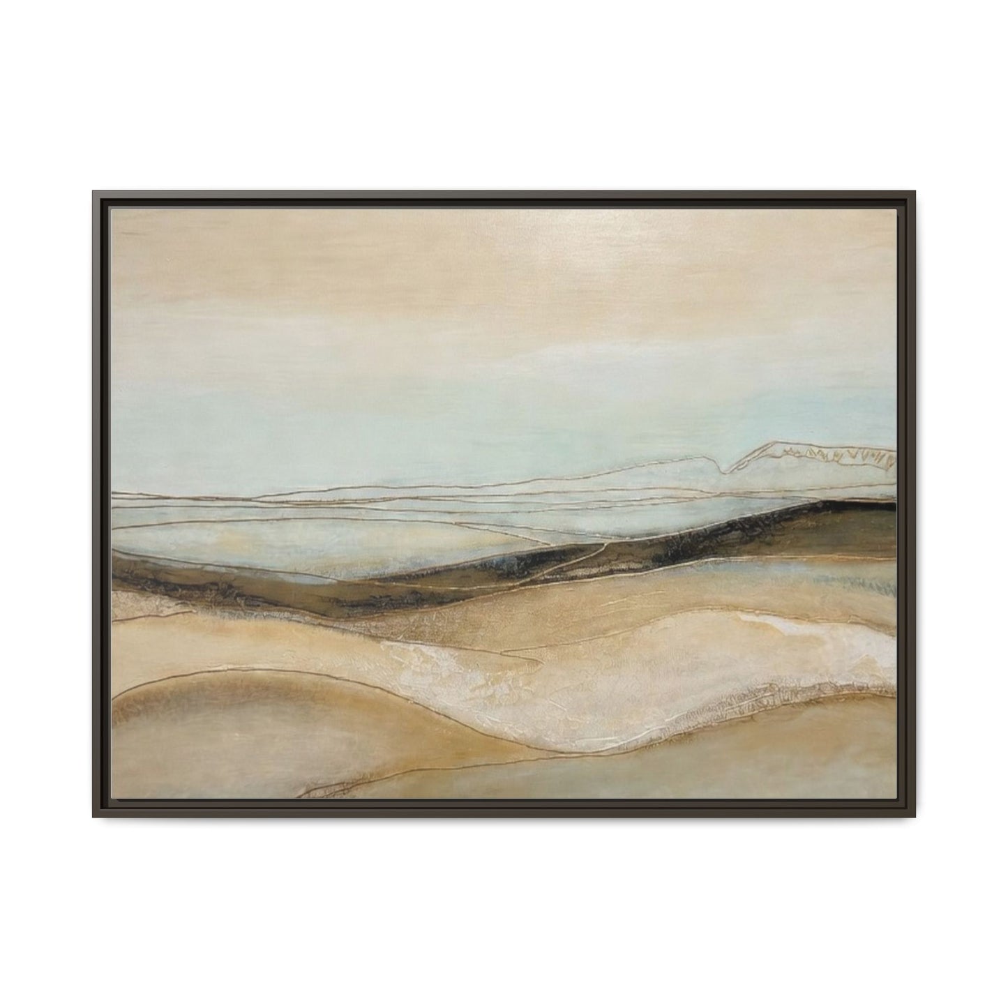 Framed Matte Canvas Wall Art — Neutral Abstract Landscape in Soft Blues & Earth Tones