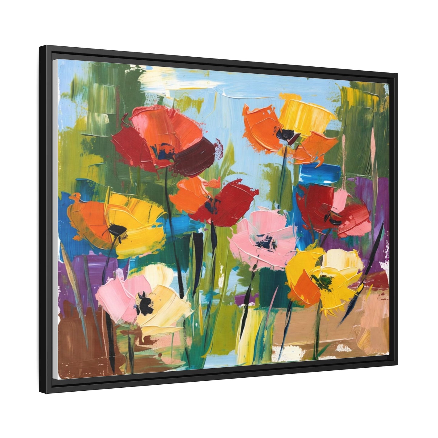 Framed Floral Canvas Print — Colorful Abstract Poppy Artwork