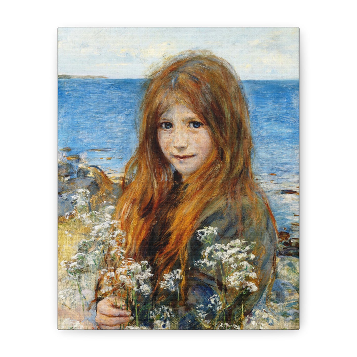 Little girl on the beach by Hans Olaf Heyerdahl Matte Canvas Wall Art Print