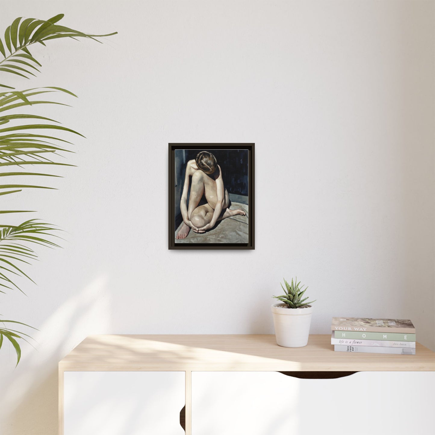 Framed Matte Canvas Print Contemplative Nude Figure Art