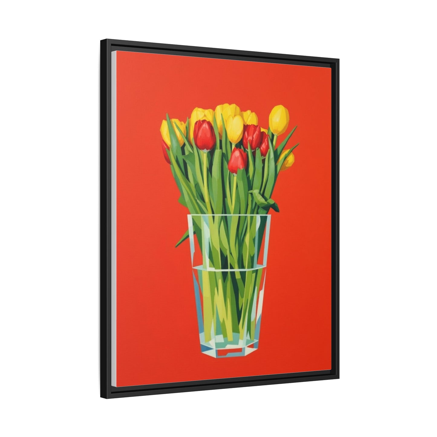 Framed Tulip Bouquet Matte Canvas Art — Vibrant Red Floral Wall Print