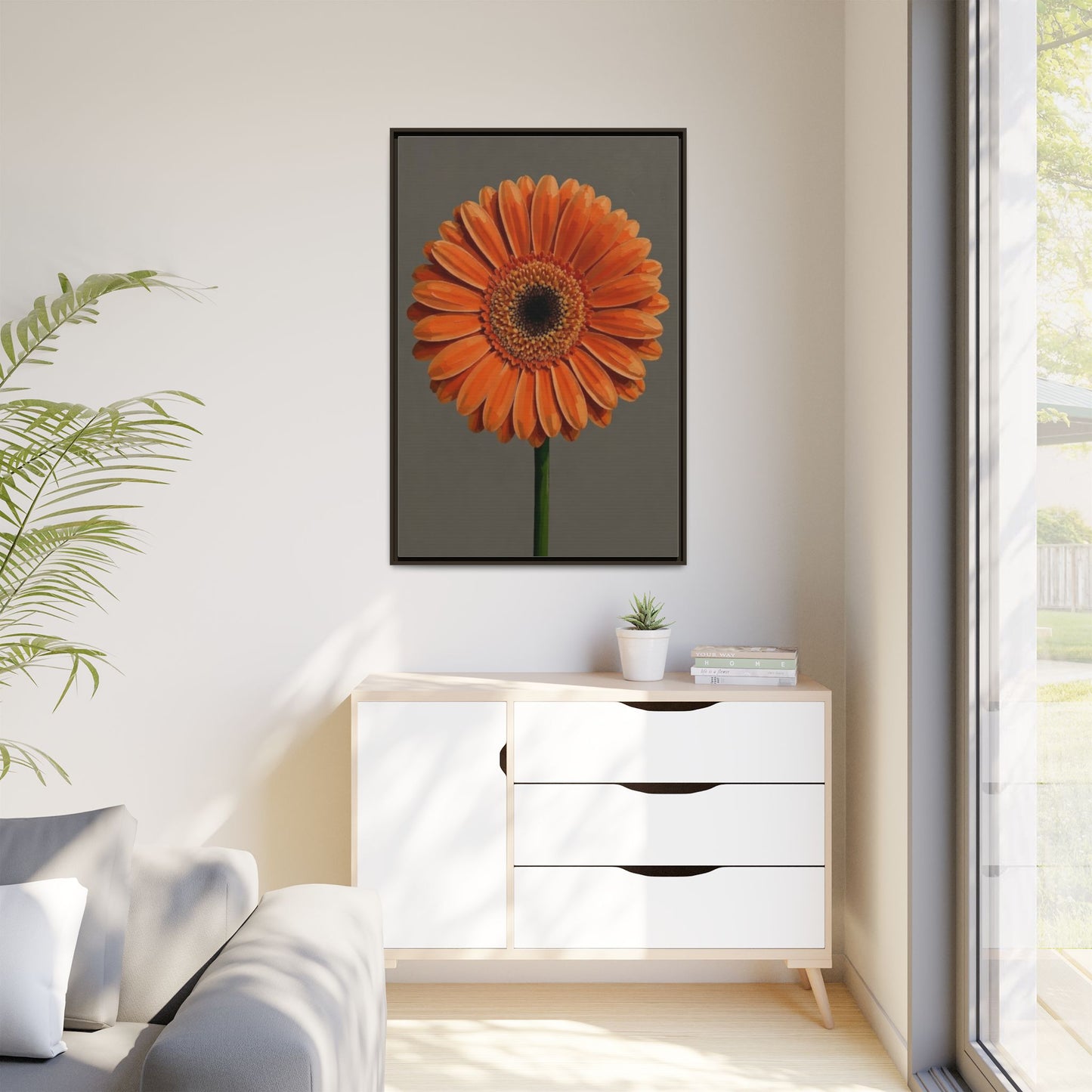 Orange Gerbera Daisy Matte Canvas Print (Framed)