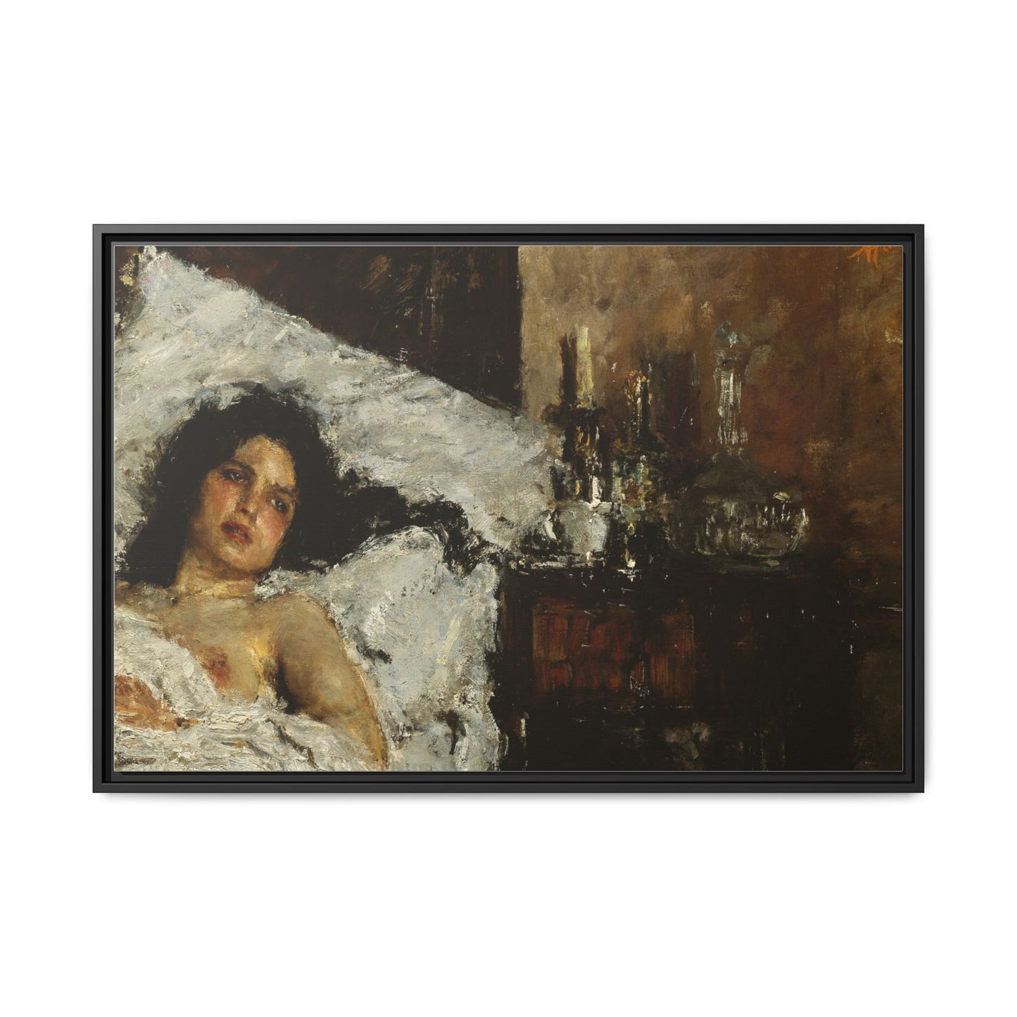 Resting by Antonio Mancini Framed Matte Canvas Wall Art Print