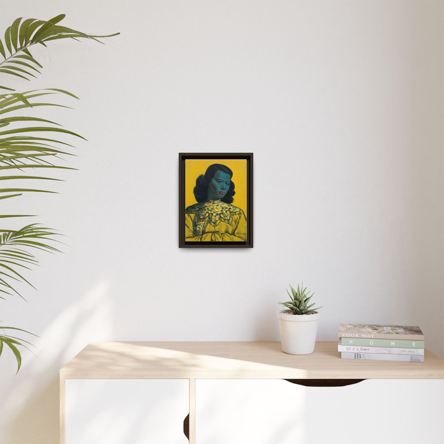 Framed Matte Canvas Art Print — Vintage Portrait with Yellow Background