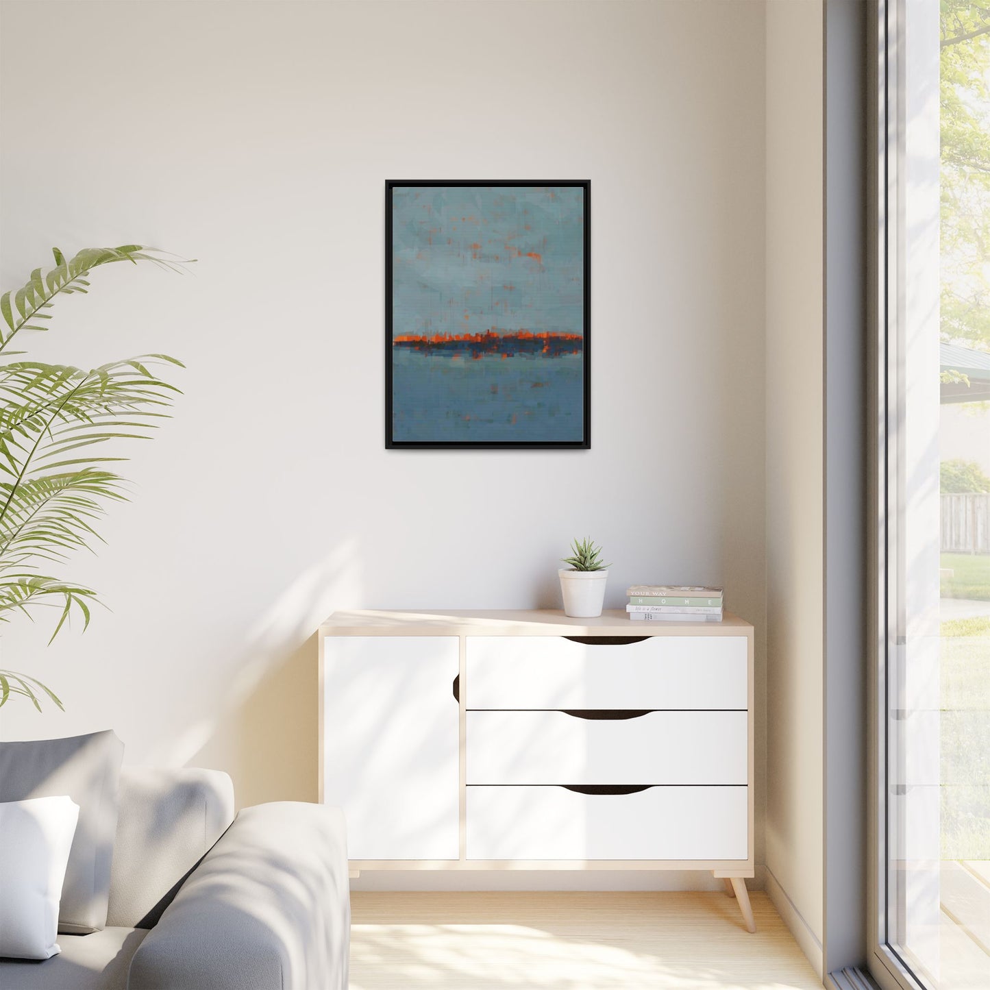 Framed Canvas Art — Teal & Orange Abstract Seascape