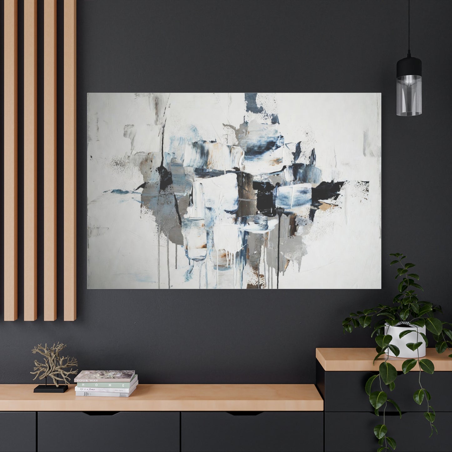 Abstract Blue & Gray Canvas Wall Art — Stretched Matte Canvas