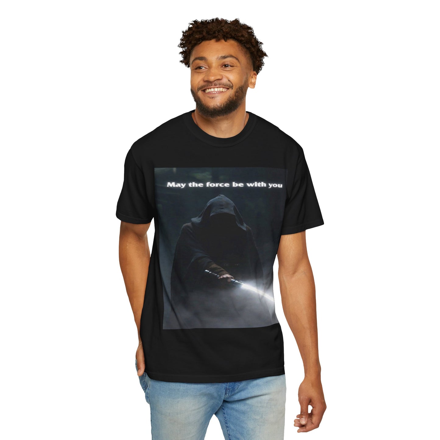May the Force Be With You T-Shirt — Dark Hooded Lightsaber Graphic Tee